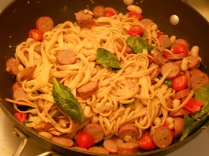 pasta with beans sausage tomato